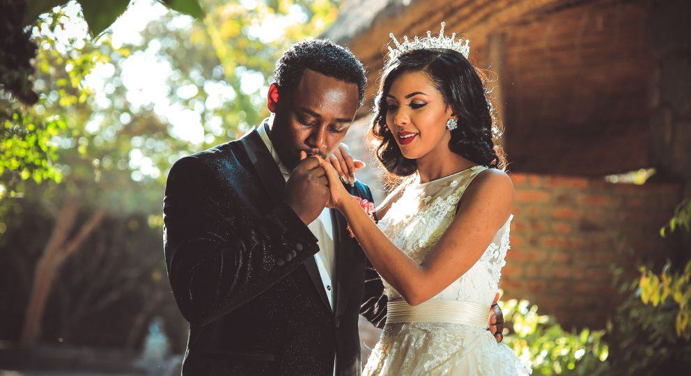 Couple at their wedding