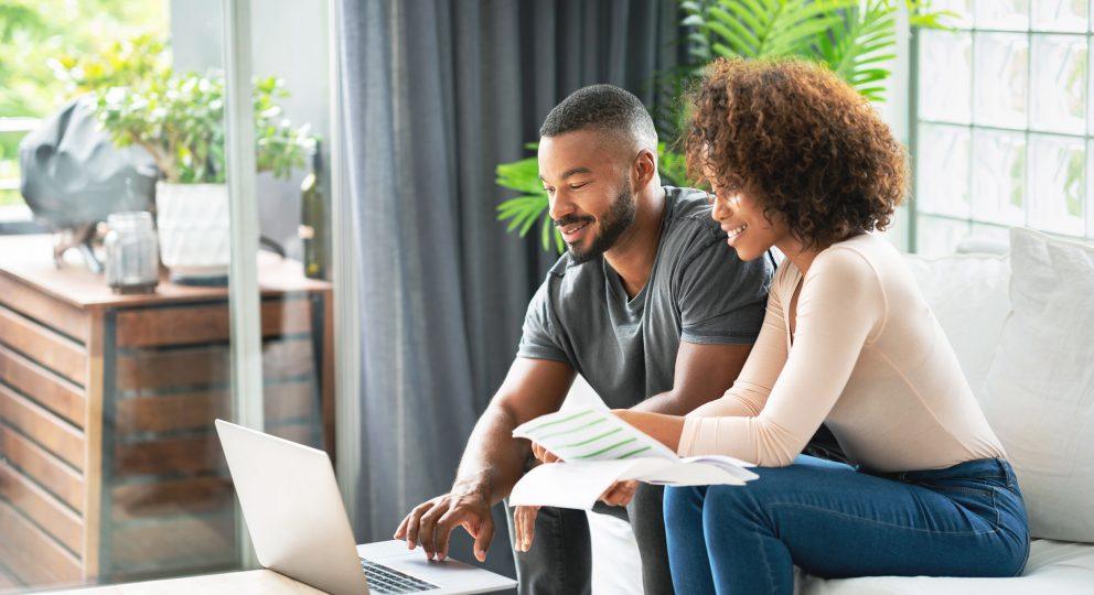 Couple w/ laptop & papers background for Art & Science of Love