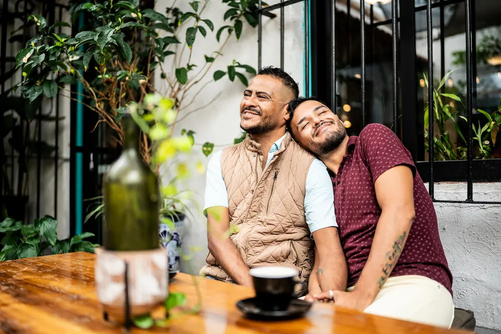 A couple enjoying time together on their back patio.