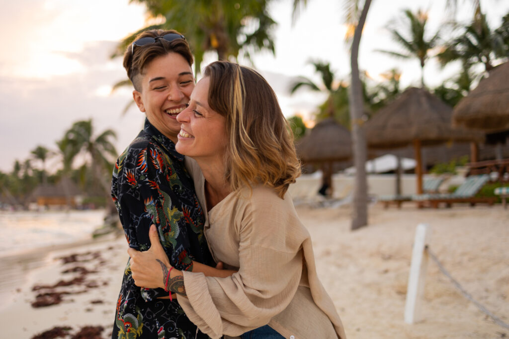 Happy couple enjoying time together on the beach.