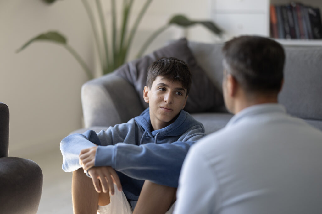 Father making an emotional connection with his son.