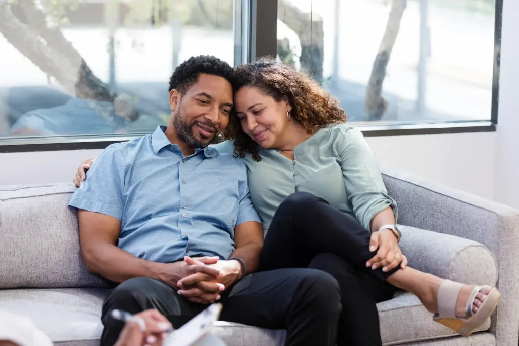 A couple connecting through Gottman Method Couples Therapy