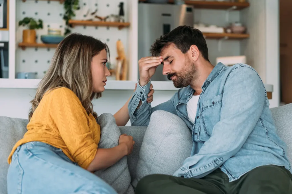 Woman breaking up with partner in a gently caring way.